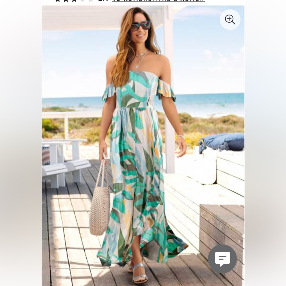 Off shoulder sexy strappy back tropical vacation stretch maxi dress w ruffles